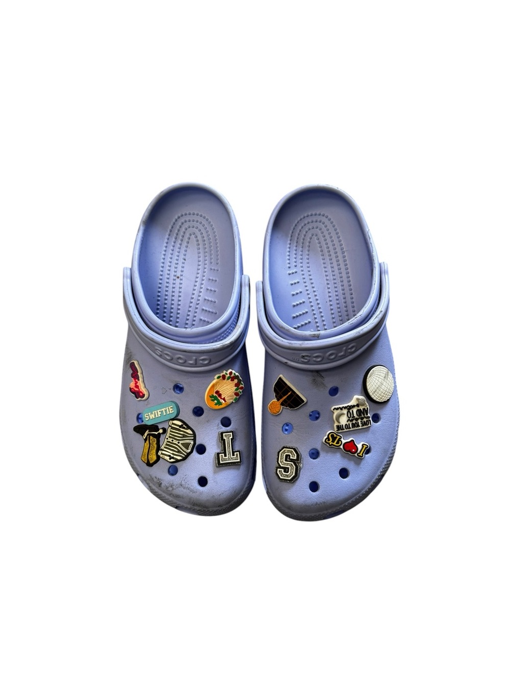 CROCS Unisex Light Lavender Clogs with Fun Jibbitz Charms Women Size 10 Men 8 - Picture 1 of 5